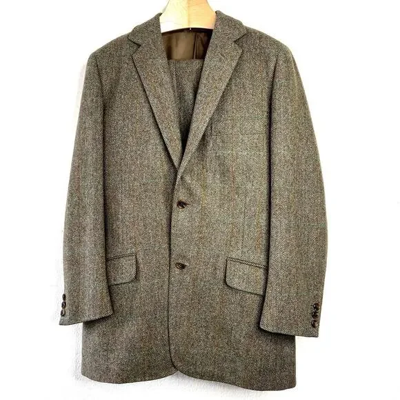 J. Press Custom Wool Suit Jacket Blazer Two Button Herringbone Plaid Tweed 40
